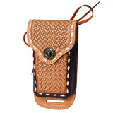 Hilason Basketweave Floral Cell Phone Case Tan American Leather