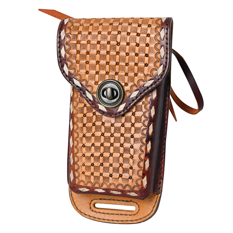 Hilason Horse Saddle Gorgeous Hand Tooled Tan Cell Phone Case Pouch American Leather - Uhorse