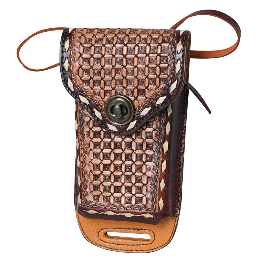 Hilason Horse Saddle Gorgeous Hand Tooled Brown Cell Phone Case Pouch American Leather - Uhorse