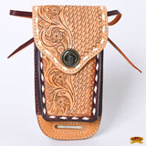 Hilason Basketweave Floral Cell Phone Case Tan American Leather