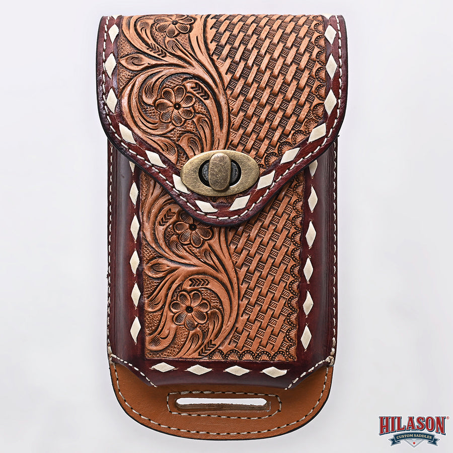 Hilason Basketweave Floral Cell Phone Case Tan American Leather