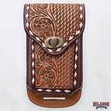 Hilason Basketweave Floral Cell Phone Case Tan American Leather