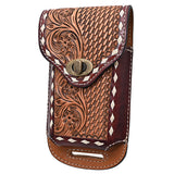 Hilason Horse Saddle Basketweave Floral American Leather Cell Phone Case Pouch Tan - Uhorse