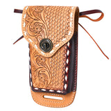 Hilason Basketweave Floral Cell Phone Case Tan American Leather