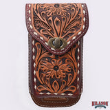 Hilason Basketweave Floral Cell Phone Case Tan American Leather