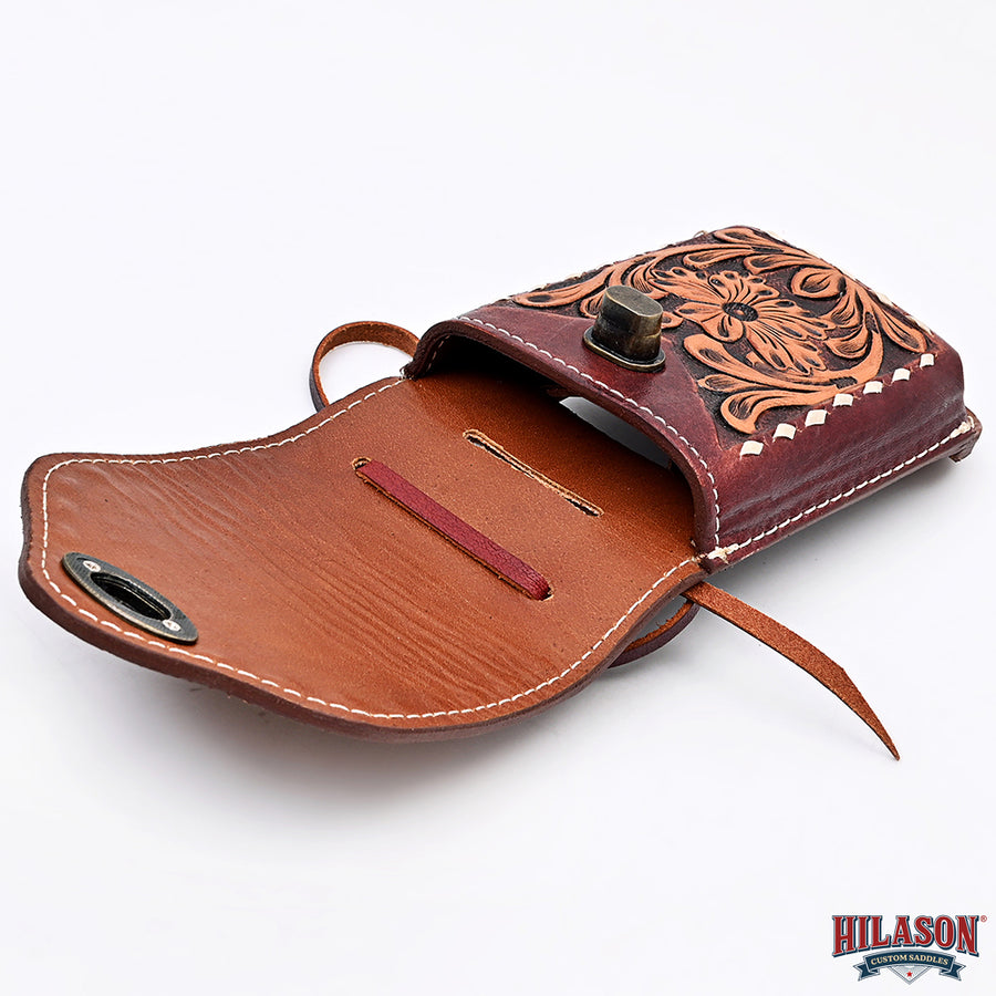 Hilason Basketweave Floral Cell Phone Case Tan American Leather
