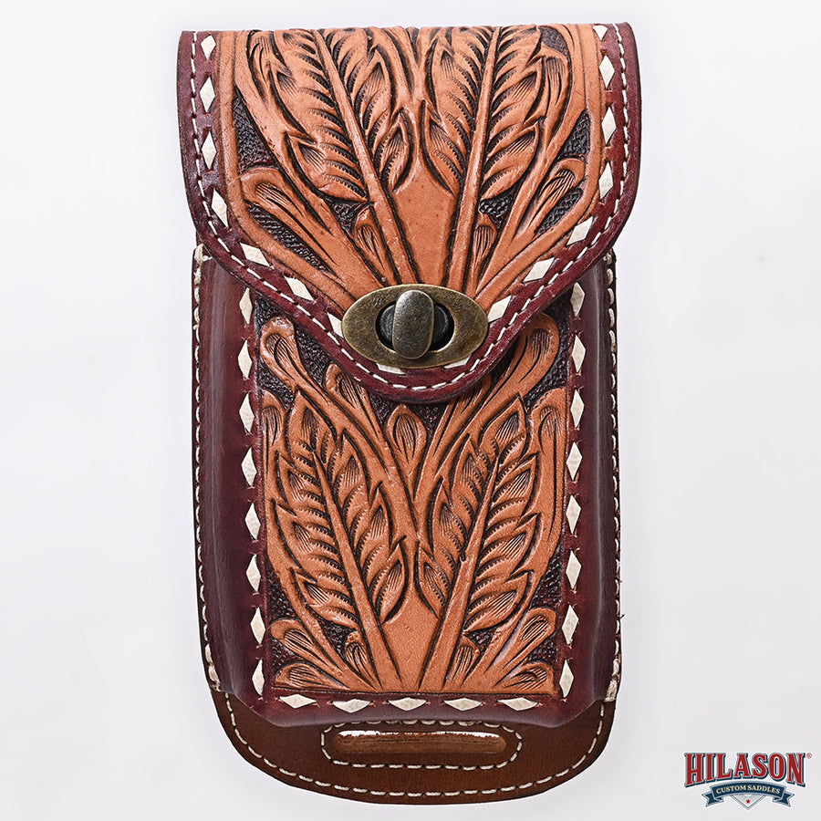 Hilason Basketweave Floral Cell Phone Case Tan American Leather