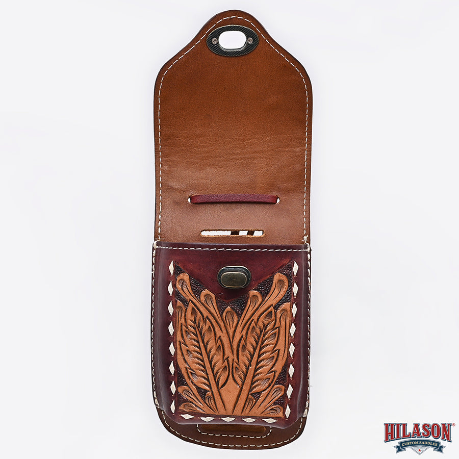 Hilason Basketweave Floral Cell Phone Case Tan American Leather
