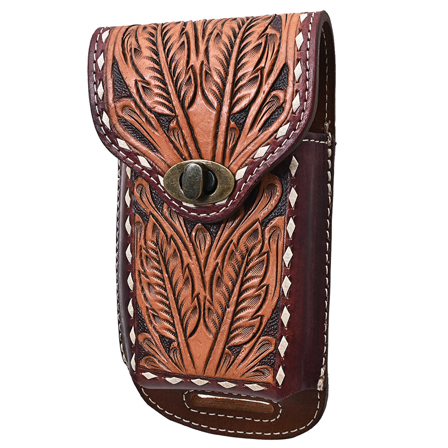 Hilason Horse Saddle Gorgeous Floral American Leather Cell Phone Case Pouch Tan - Uhorse