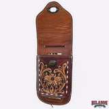 Hilason Basketweave Floral Cell Phone Case Tan American Leather