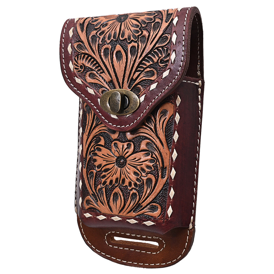 Hilason Horse Saddle American Leather Gorgeous Floral Brown Cell Phone Case Pouch - Uhorse