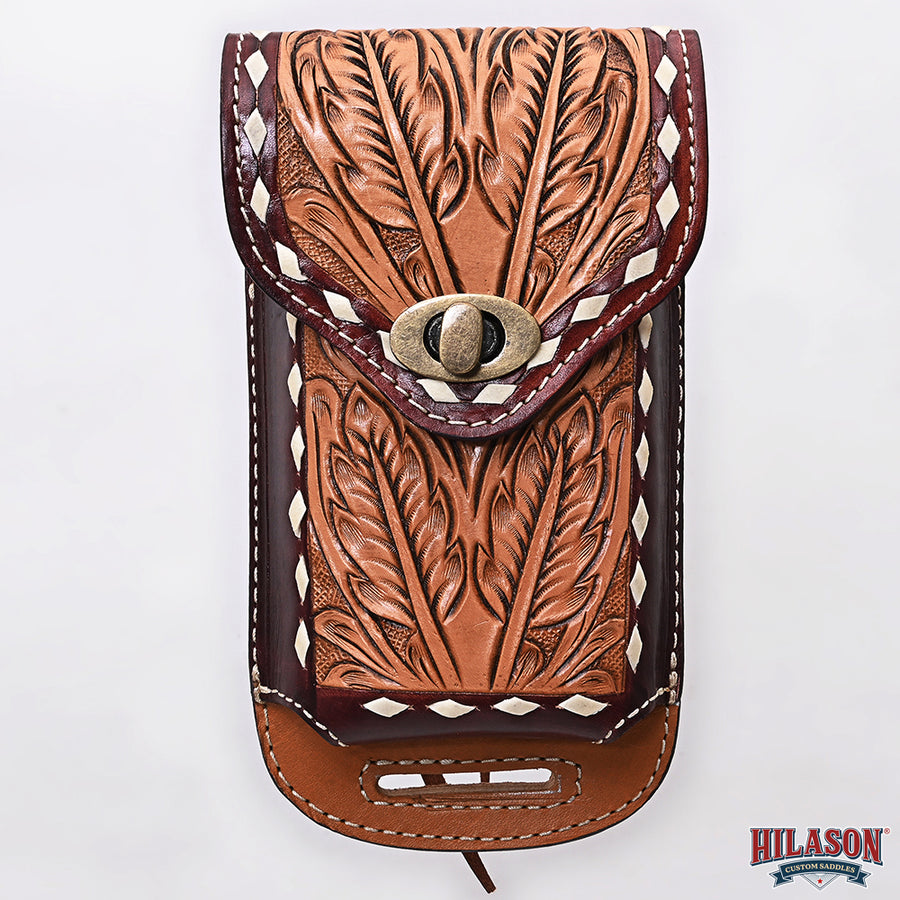 Hilason Basketweave Floral Cell Phone Case Tan American Leather