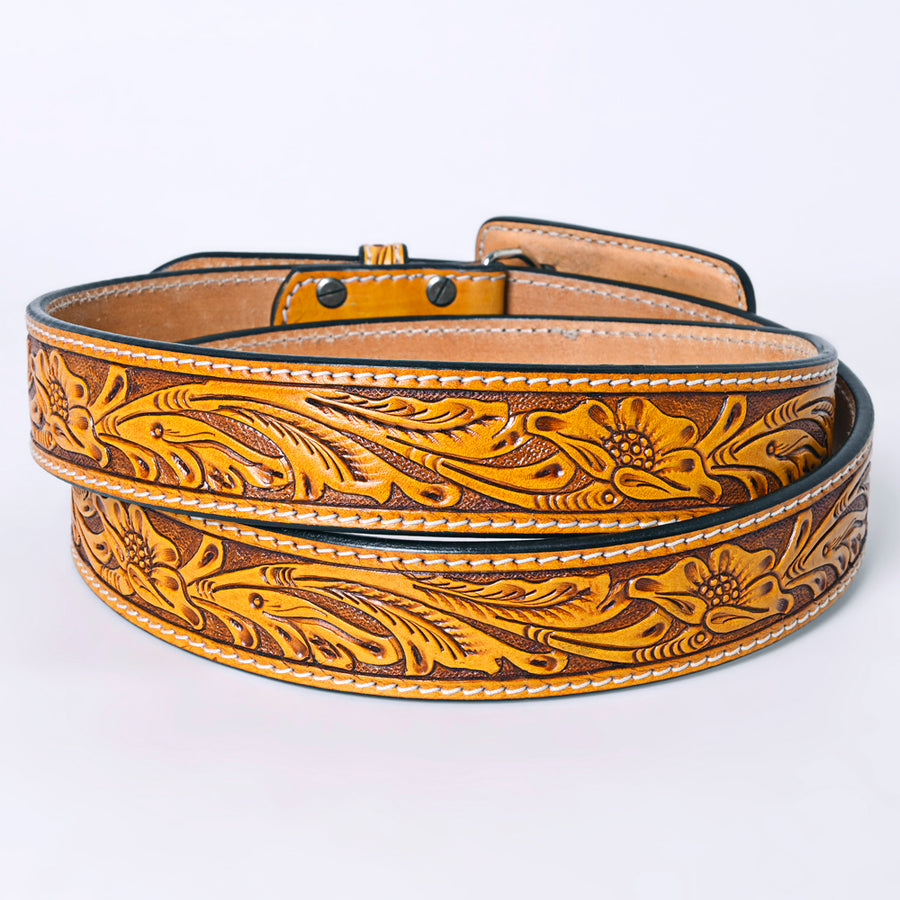 American Darling Beautifully Hand Tooled Brown Genuine Leather Belt Men and Women Western with Removable Buckle