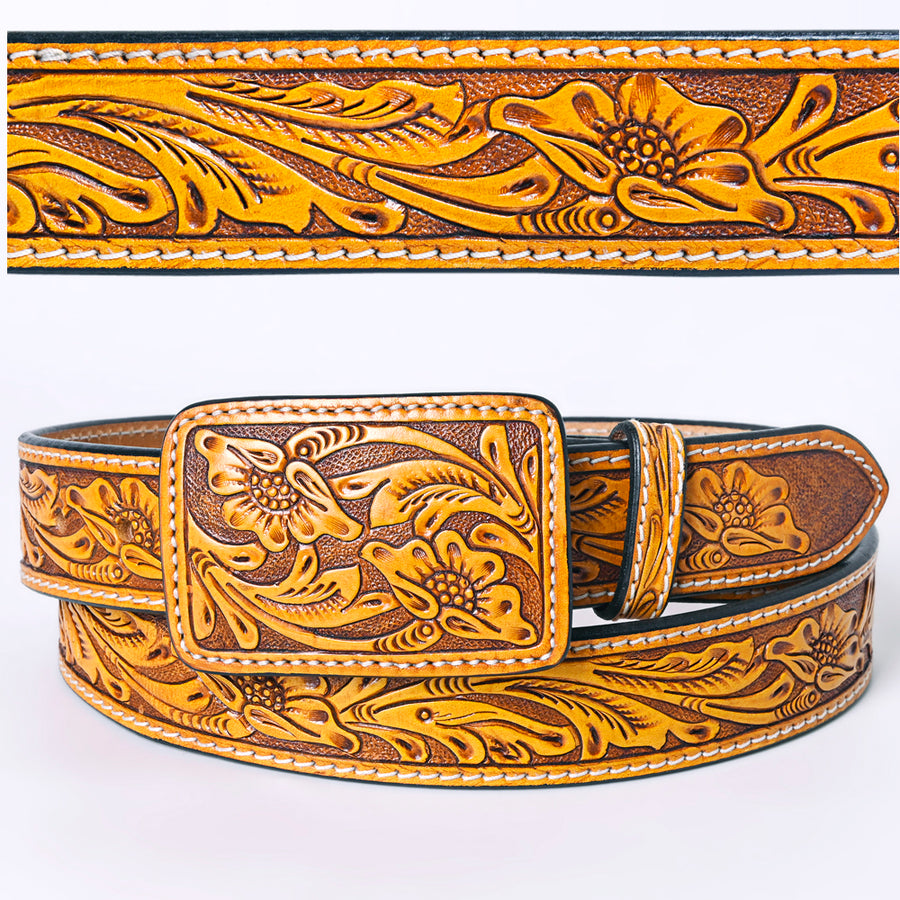 Beautifully Hand Tooled Hand Painted Genuine American Leather Belt Men and Women - Uhorse