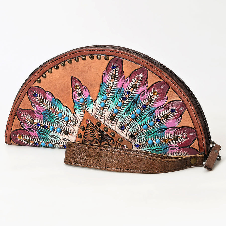 American Darling Western Leather Taco Bag with Embossed Rivets and Genuine Vegetable-Tanned Leather - Uhorse
