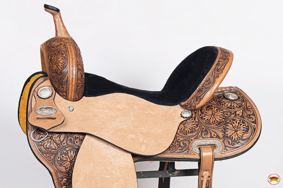 COMFYTACK Western Horse Wade Saddle American Leather Ranch Roping With Reins Tan 16 In