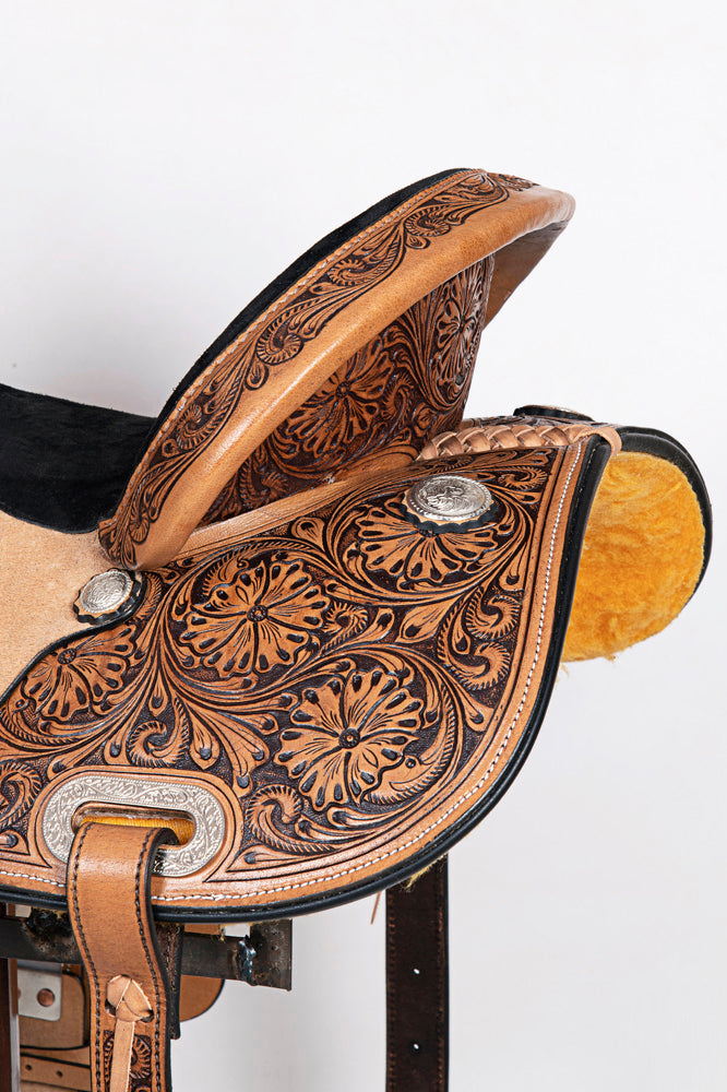 COMFYTACK Western Horse Wade Saddle American Leather Ranch Roping With Reins Tan 16 In