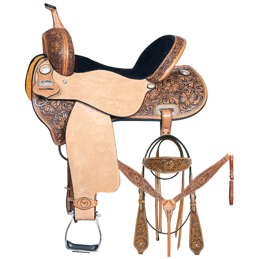 COMFYTACK Western Horse Wade Saddle American Leather Ranch Roping With Reins Tan 16 In - Uhorse