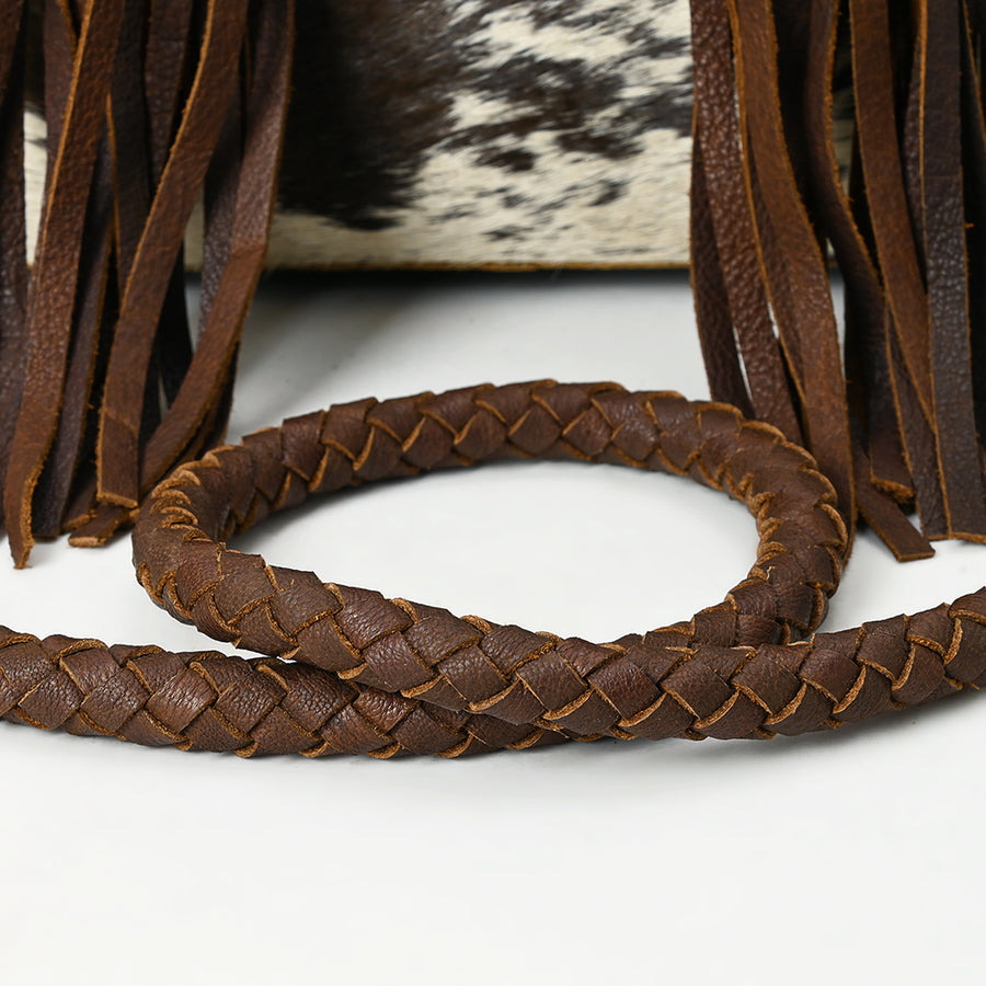 American Darling Speedy Bag Western Genuine Leather Handcrafted Purse with Fringes, Braided Handles and Turquoise Stone