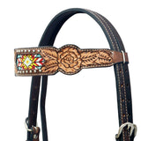 HILASON Western Horse Genuine Leather Floral Design Tack Set Dark Brown