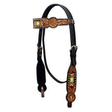 HILASON Western Horse Genuine Leather Floral Design Tack Set Dark Brown