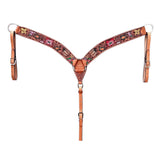 HILASON Western Horse Headstall & Breast Collar Tack Set American Leather Floral Carving Tan