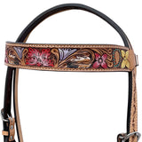 HILASON Western Horse Headstall & Breast Collar Tack Set American Leather Floral Carving Tan