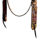 HILASON Western Horse Headstall & Breast Collar Tack Set American Leather Floral Carving Tan