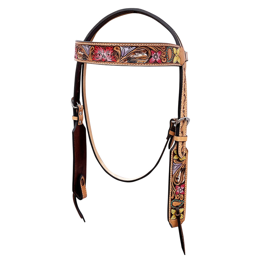 HILASON Western Horse Headstall Tack American Leather Floral Carving Tan - Uhorse