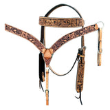 HILASON Western Horse Headstall and Breast Collar Tack Set American Leather Floral Carving Tan - Uhorse