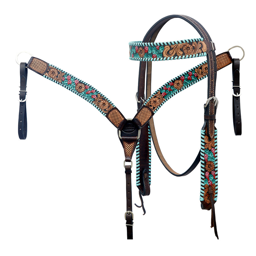 HILASON Western Horse Genuine Leather Floral Design Tack Set Dark Brown - Uhorse
