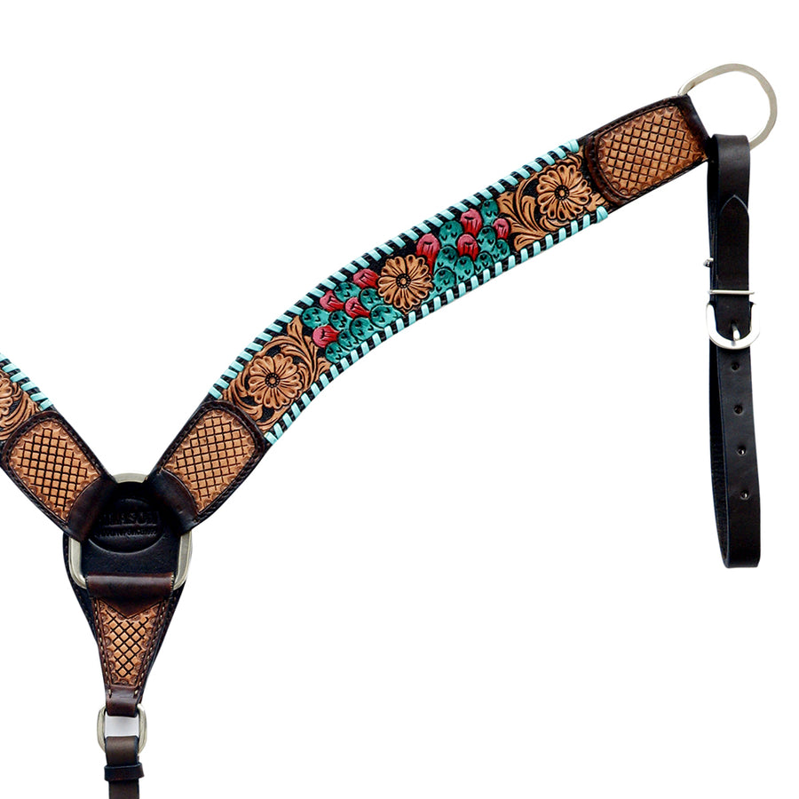 HILASON Western Leather Horse Headstall Breast Collar Floral Design Dark Brown | Tack Set for Horses