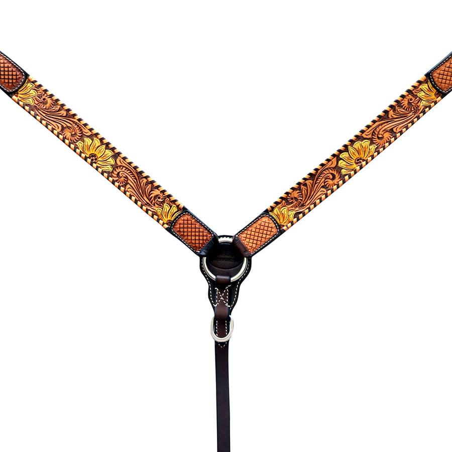 HILASON Western Horse Tack Set American Leather Dark Brown Harness | Headstall Breast Collar for Horses