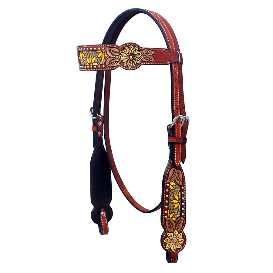 HILASON Western Leather Horse Headstall Breast Collar Floral Design Mahogany | Tack Set for Horses