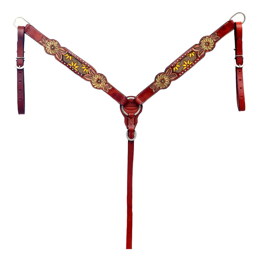 HILASON Western Leather Horse Headstall Breast Collar Floral Design Mahogany | Tack Set for Horses