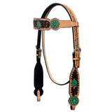 HILASON Western Leather Horse Headstall Floral Carved Hand Painted Tan | Tack