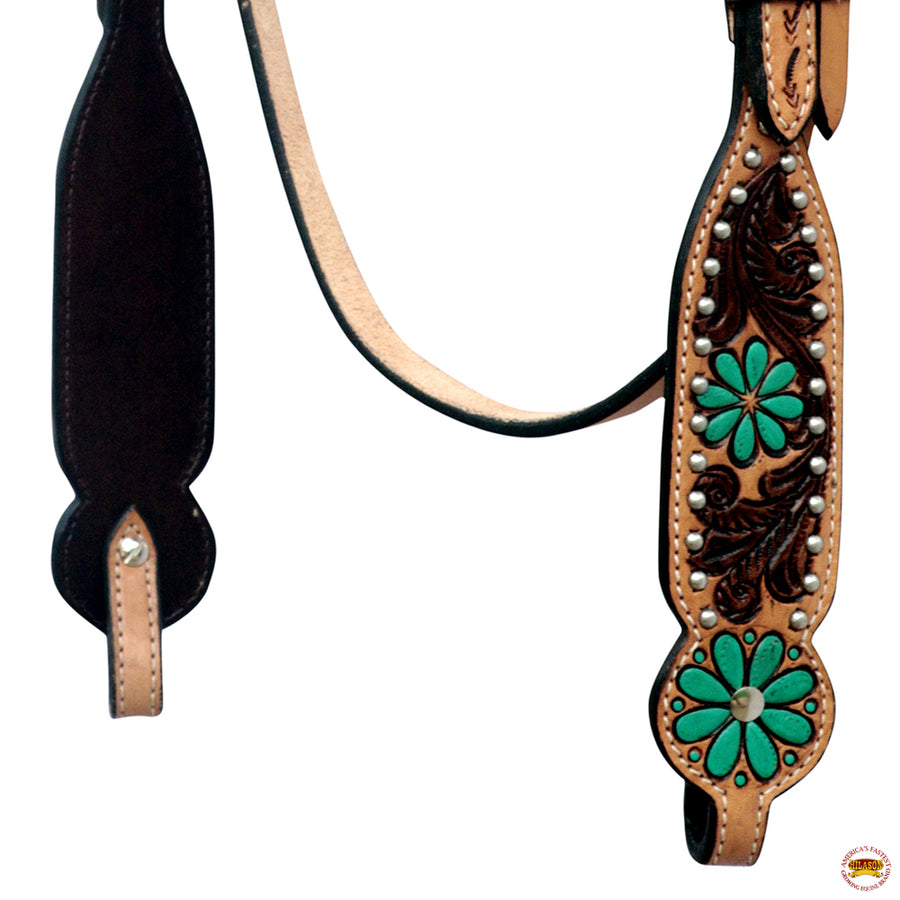 HILASON Western Leather Horse Headstall Floral Carved Hand Painted Tan | Tack