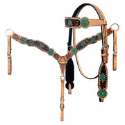 HILASON Western Leather Horse Headstall Floral Carved Hand Painted Tan | Tack