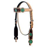 HILASON Western Leather Horse Headstall Floral Carved Hand Painted Tan | Tack