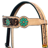 HILASON Western Leather Horse Headstall Floral Carved Hand Painted Tan | Tack