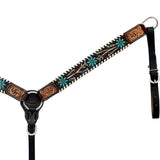 HILASON Western Leather Horse Headstall Breast Collar Floral Tack Set Dark Brown | for Horses