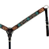 Hilason Horse Floral Hand Painted American Leather Breast Collar Headstall Dark Brown