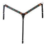 Hilason Horse Floral Hand Painted American Leather Breast Collar Headstall Dark Brown