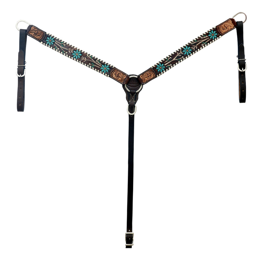 HILASON Western Leather Horse Headstall Breast Collar Floral Tack Set Dark Brown | for Horses