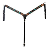 HILASON Western Leather Horse Headstall Breast Collar Floral Tack Set Dark Brown | for Horses