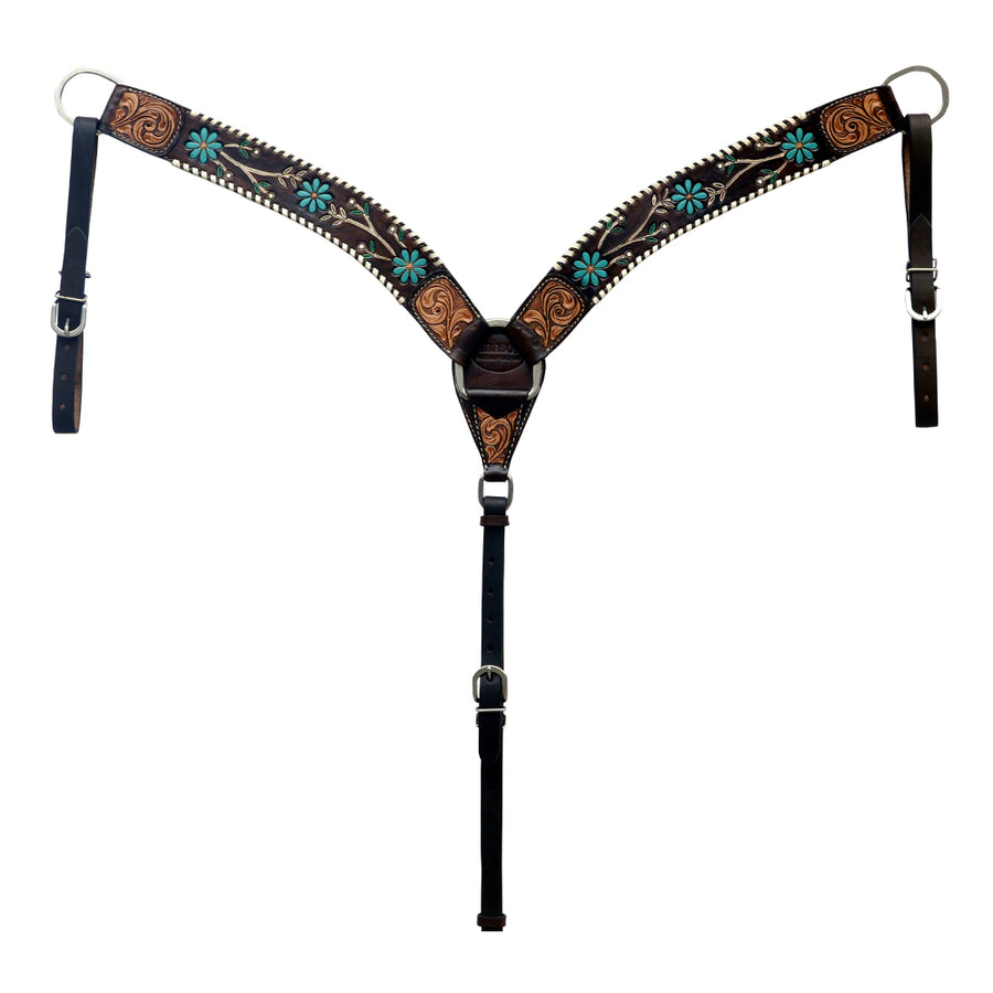 HILASON Western Leather Horse Headstall Breast Collar Floral Tack Set Dark Brown | for Horses