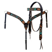 HILASON Western Leather Horse Headstall Breast Collar Floral Tack Set Dark Brown | for Horses