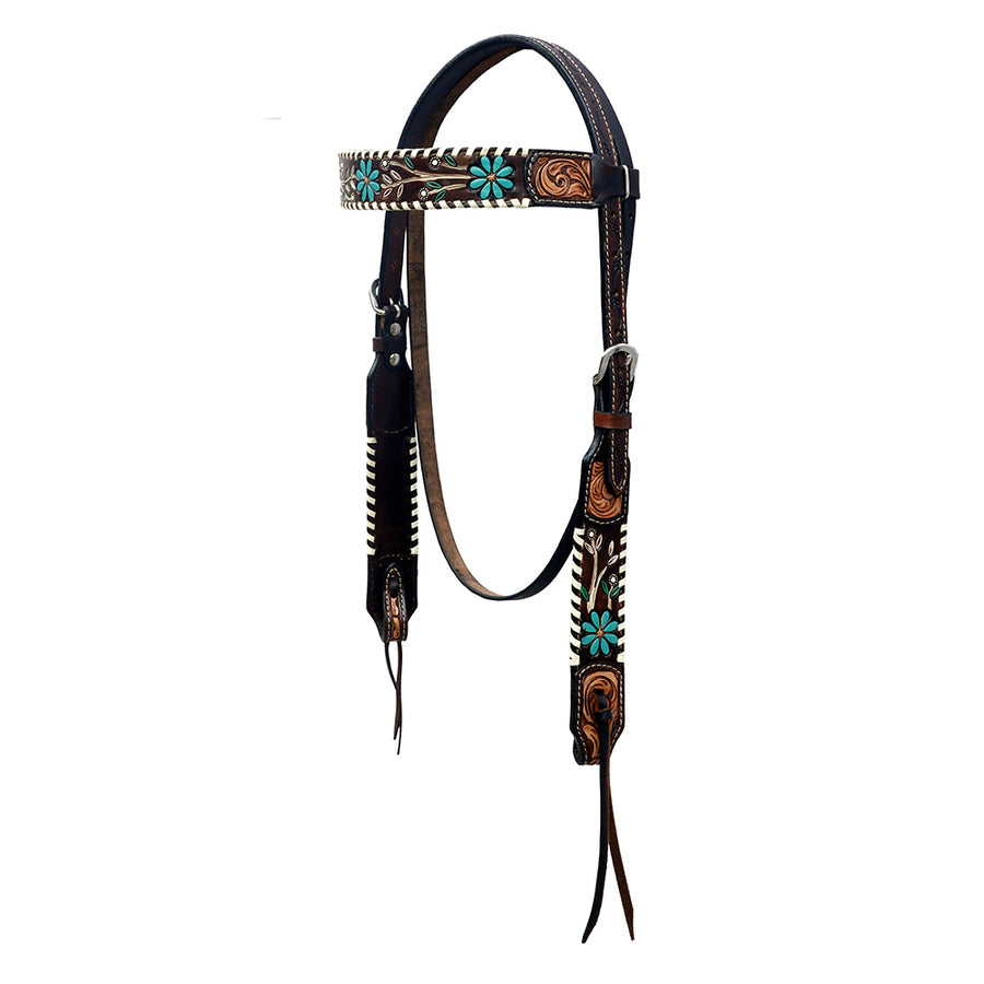 Hilason W. H. Floral Hand Painted American Leather Headstall Dark by Hilason – Cowboy and equestrian accessories