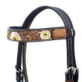 Hilason Horse Floral Hand Painted American Leather Breast Collar Headstall Brown