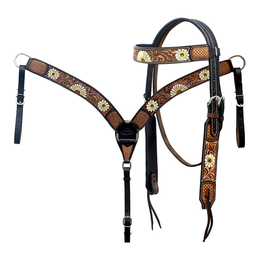 Hilason Horse Floral Hand Painted American Leather Breast Collar Headstall Brown - Uhorse